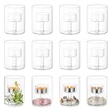 Glasseam Teelichthalter Glas für Votivkerzen, Zylinder Kerzenhalter Teelicht 12er für Hochzeit Tischdeko, Modern Kerzenglas Glaszylinder mit Boden Deko Weihnachten, Teelichter Gläser für Kerzen Set