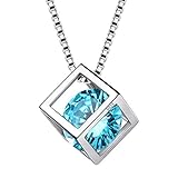 Aurora Tears März Birthstone Halskette 925 Sterling Silber Blau Aquamarin Quadrat Geburtsstein Anhänger Schmuck Geschenke für Frauen und Mädchen DP0028M