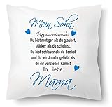 Farbwuselei Kissen mit Spruch Mein Sohn Vergiss Niemals Du bist mutiger als du glaubst In Liebe Mama Kissenhülle Inlay Kissenbezug Geschenk BLAU