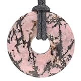 Lebensquelle Plus Rhodonit Edelstein Donut Ø 30 mm + Baumwollband | Edelstein Anhänger | Echte Heilsteinkette inkl. Band