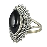 Navya Craft Schwarzer Onyx-Ring, handgefertigter Statement-Versprechensring aus 925er Sterlingsilber, natürlicher schwarzer Onyx-Edelstein-Boho-Schmuck, Juli-Geburtsstein, Geschenk für Sie