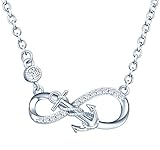 INFINIONLY Damen Halskette Anhänger, 925 Sterling silber Schmuck-Sets, Anker und Unendlichkeitssymbol Halskette, Silber, Intarsien Zirkon, Geburtstag Weihnachten Geschenk