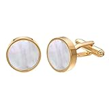 RunootPR Manschettenknöpfe Gold Perlmutt Manchettenknoepfe Herren Hochzeit Geschäft Personalisiert Schmuck Geschenk