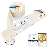 Body & Mind® Yogagurt aus 100% Natur Baumwolle - 250 cm lang; Yoga-Band Yoga-Gürtel mit D-Ring-für Anfänger & Fortgeschrittene; Pilates & Fitness Übungen (Beige)