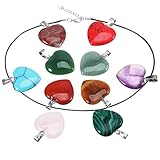 YUFFQOPC 10 Stück Herzförmige Edelstein Anhänger aus Kristall,20mm Herz Heilsteine Edelstein Charms Anhänger mit Lederhalsketten für DIY Halskette Schmuckherstellung