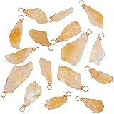 FINGERINSPIRE 16 Stück natürliche Citrin Anhänger echte 18K Gold plattiert Wire Wrapped Anhänger Citrin Stein Anhänger unregelmäßige gelbe Heilung Crystal Stone Charms für Schmuck machen