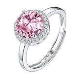 Suplight Damen Ringe aus 925 Sterling Silber Kristall Fingerring mit Geburtsstein Oktober in Rundschnittform Zirkonia Damenring Synthetischer rosa Turmalin