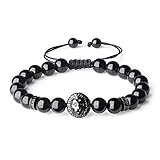 COAI Geschenkideen Edelsteinarmband aus Schörl und Legiertes Löwe Zubehör Obsidian Glücksarmband für Damen und Herren