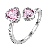 Aurora Tears Oktober Birthstone Love Heart verstellbare Ringe 925 Sterling Silber Birthstone Double Heart Open Ring Geburtsstein Schmuck für Frauen und Männer DR0109O