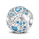 LONGLUCK Silber 925 Birthstone Charms Bead fit Europäische Armbänder Halskette,Charms Anhänger Openwork Perlen Liebesherz Anhänger,Geburtstagsgeschenke für Frauen