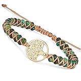 BENAVA Damen Yoga Armband Jaspis Edelstein Perlen mit Lebensbaum Anhänger Grün | Edelstein Armband Meditation | 16-24 cm