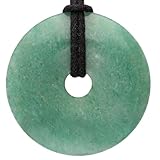 Lebensquelle Plus Edelstein Donut Ø 40 mm + Baumwollband + Edelsteinkarte | Naturstein Anhänger Halskette | Echte Heilsteinkette inkl. Band (Aventurin, grün)