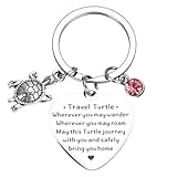 Tyqour Schildkröte Schlüsselanhänger mit Herz und Gravur,Edelstahl Schildkröten-Anhänger-Schlüsselanhänger Travel Turtle Keychain Poesie Schlüsselanhäng für Handtaschen Zubehör Rucksack Geschenke
