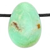 Echter Chrysopras Tropfenanhänger mit gewachstem Baumwollband - Gebohrter Trommelstein - Drehverschluss aus Edelstahl (Chrysopras 55)