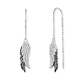 Engelsrufer Damen Ohrhänger aus Sterling Silber mit Flügel Anhänger in silber/schwarz - besetzt mit 102 Zirkonia Steinen - Hakenverschluss - nickelfrei - 11,5mm