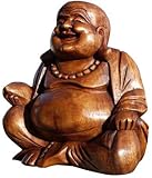 Wogeka - 20 cm lachender Buddha Happy - Holz Budda FENG Shui Bali Buda BH20