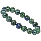 ELEDORO Stretch Armband aus echten Edelsteinen-Perlen 10mm: für Energie und Harmonie (Azurit-Malachit)