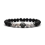 KARDINAL WEIST Löwe Lava - Howlith Armband, Edelstein Perlen, King - Lion - Schmuck für Herren, Kraftier - Schutz - Mut - Sicherheit (L)