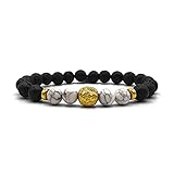 KARDINAL WEIST Gold Löwe Lava - Howlith Armband, Edelstein Perlen, King - Lion - Schmuck für Herren, Kraftier - Schutz - Mut - Sicherheit (M)