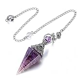 Amethyst Pendel, Sechseckiges Kristallpendel,Harz Amethyst Pendulum Edelstein Pendel Kristall,Kristall Edelsteine Kegel Anhänger,für Hexerei Zeremonie, Wahrsagen, Reiki Heilung und Esoterik Geschenke