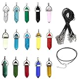 Morofme 15 Set Chakra Kristalle Edelsteine für kinder Erwachsene, Energiebilanz Heilsteine Glückssteine, Sechseckige Reiki Meditation Edelstein Chakra Steine mit DIY schwarzer Kette