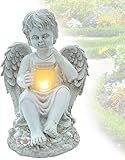 Tuzsocr Engel Gartenfiguren Solar Grablichter für draußen，wetterfest grabschmuck für Friedhof Outdoor Gartendekoration Junge