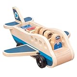Passagierflugzeug-Set aus Holz, Spielzeugflugzeug mit 4 Spielfiguren und 4 Koffern für Kleinkinder, klassisches Holzspielzeug, perfekt für Rollenspiele und die Entwicklung von Fähigkeiten, Flugze