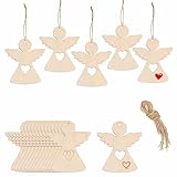 YIEUR 40 Stück Weihnachtsanhänger Holz Engel, 8cm Holzscheiben Anhänger Weihnachten mit Bindeschnur, Schutzengel Weihnachts Dekoration Weihnachtsbaum Charms für Christbaumschmuck Fensterschmuck(engel)