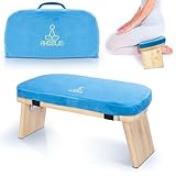 IPEB Meditationsbank Klappbar, Ergonomischer Bambus Yoga Hocker, Meditationshocker mit Kissen, Tragbarer Meditationsstuhl mit Tragetasche zum Knien, Gebet, Fortgeschrittene Praxis (Blau)