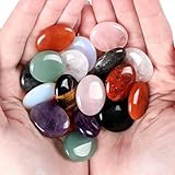GUJOXILA 10PCS Kristalle Heilstein Stein Set Oval Pocket Edelsteine,Amethyst Rosenquarz Bergkristall Tigerauge Roter Jaspis Bulk Tasche Poliert Chakra Energieausgleich Meditation Sorgen Stein 25mm