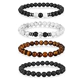 Halora 4 Stück Armband Herren, Tigerauge Perlenarmbänder für Herren Armbänder Männer Herrenarmbänder Men Bracelet Jewellery Schmuck Geschenk für Ihn