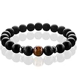 FABACH™ Chakra Perlenarmband mit 8mm Tigerauge-Perle, Lavastein und Onyx-Naturstein (schwarz) - Yoga Armband aus Heilsteinen - Energiearmband für Damen und Herren