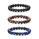 MOROTOLE Herren Armbänder mit Perlen und Tigerauge in Schwarz - Naturstein Armbänder für Männer, Frauen, Teenager, Jungen - Geschenke für Jahrestag, Vatertag, Geburtstag