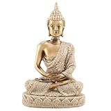 Meditation Buddha Figuren 11 x 7 x 4 cm Kleine Zen Zang Sandstein Schnitzen Sitzen Buddha Harz Buddhismus Skulptur Klein Tischdeko Wohnzimmer Deko Buddah Statue, Gold