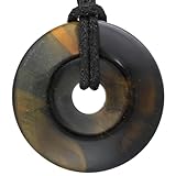 Lebensquelle Plus Falkenauge Donut Ø 30 mm + Baumwollband | Edelstein Anhänger | Echte Heilsteinkette inkl. Band