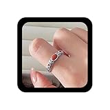 Cybche Vintage Roter Ovaler Edelsteinring Kleiner Rubin Fingerknöchelring Verstellbare Offene Ringe Ethnischer Stamm Eingraviertes Muster Bandringe Schmuck Für Frauen