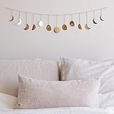 BASE ROOTS Mondphasen Girlande Wanddeko Handgemachte Gehämmerte Mond Wandkunst Boho Mondzyklus Glänzende Decor Wandbehang mit Kette Aesthetic Zimmer Dekoration Deko Weihnachten Gold 91cm 13