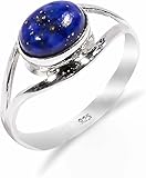 HIMALYA QUARTZ Damen Ring Silber 925 Mit Steinen Lapislazuli Natürlicher Edelstein Statement Handgefertigter Schmuck Manner Ring RB-01-LPLA-9.5
