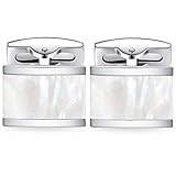 HONEY BEAR Herren Manschettenknöpfe Hochzeit Cufflinks Manschettenknopf Gebürstet-Silber Edelstahl (Weiße Schale)