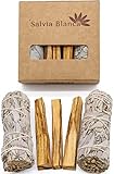 Salvia Blanca - Weißer Salbei Bündel Bio & Palo Santo Holz Set | 2X Kalifornischer Salbei, 3X Palo Santo 10cm | Spirituelles Reinigungsritual | Nachhaltige Materialien, Weiß, 4, Salbei