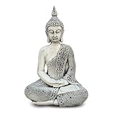 gartendekoparadies.de Thailändische Buddha Statue für Garten, Steinguss, 49 cm Höhe, 16 kg, Frostfest (Schwarz)