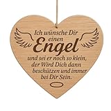 Pet-Jos Engel Herzschild Herz Schild Dekoschild Holzherz Holzschild 10 x 10 cm Spruch Holz Geschenk für einen Freund, EIN Geschenk für eine Familie