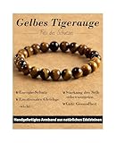 Landorilo Echte Naturstein Perlen Armband, Damen Herren Gelbes Tigerauge Perlenarmband, 8MM Runde Edelsteine Yoga Chakren Armbänder, Geburtstag Valentinstag Geschenke