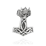 NKlaus Kettenanhänger Thors Hammer mit Wikinger Totenkopf 925 Silber 43x30mm Amulett 10241