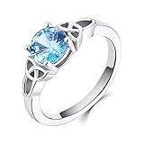 YL Keltischer Ring 925 Sterling Silber März Geburtsstein Aquamarinblau Zirkonia Solitaire Ring Verlobungs-Ehering für Brautfrauen Women(Größe 62）