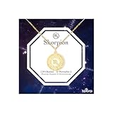 Bixorp Sternzeichen Skorpion Halskette - Sternzeichen-Medalion aus Edelstahl in Gold – Zodiac-Halskette auf Geschenkkarte