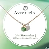 Bixorp Aventurin Chakra Halskette – Handgefertigter Aventurin Anhänger – Vergoldete Edelstahlkette auf Geschenkkarte mit Geschenkumschlag – (36 cm + 8 cm verstellbar)