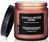 ​M&SENSE Sandelholz Rose Duftkerze (330g, 70h) – 2-Docht Intensive Holznote – Natürliche Sojawachs-Kerze – Langanhaltend für Zuhause – Geschenk für Männer & Frauen​