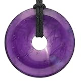 Lebensquelle Plus Amethyst Donut | Ø 40 mm Edelstein + Baumwollband | Edelstein Anhänger | Echte Heilsteinkette inkl. Band