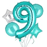 5 Stück XXL Türkis Zahl 9 Luftballon Tiffany Blau Nummer 9 Folienballons Groß Zahlen Happy Birthday Ballon Geburtstags Deko 100cm